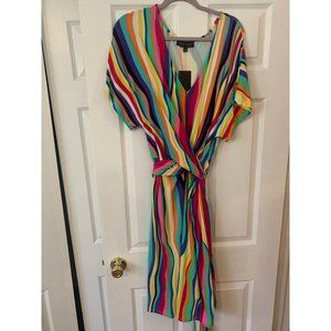 Eloquii Multicolor V Neck Short Sleeve Wrap Dress 16